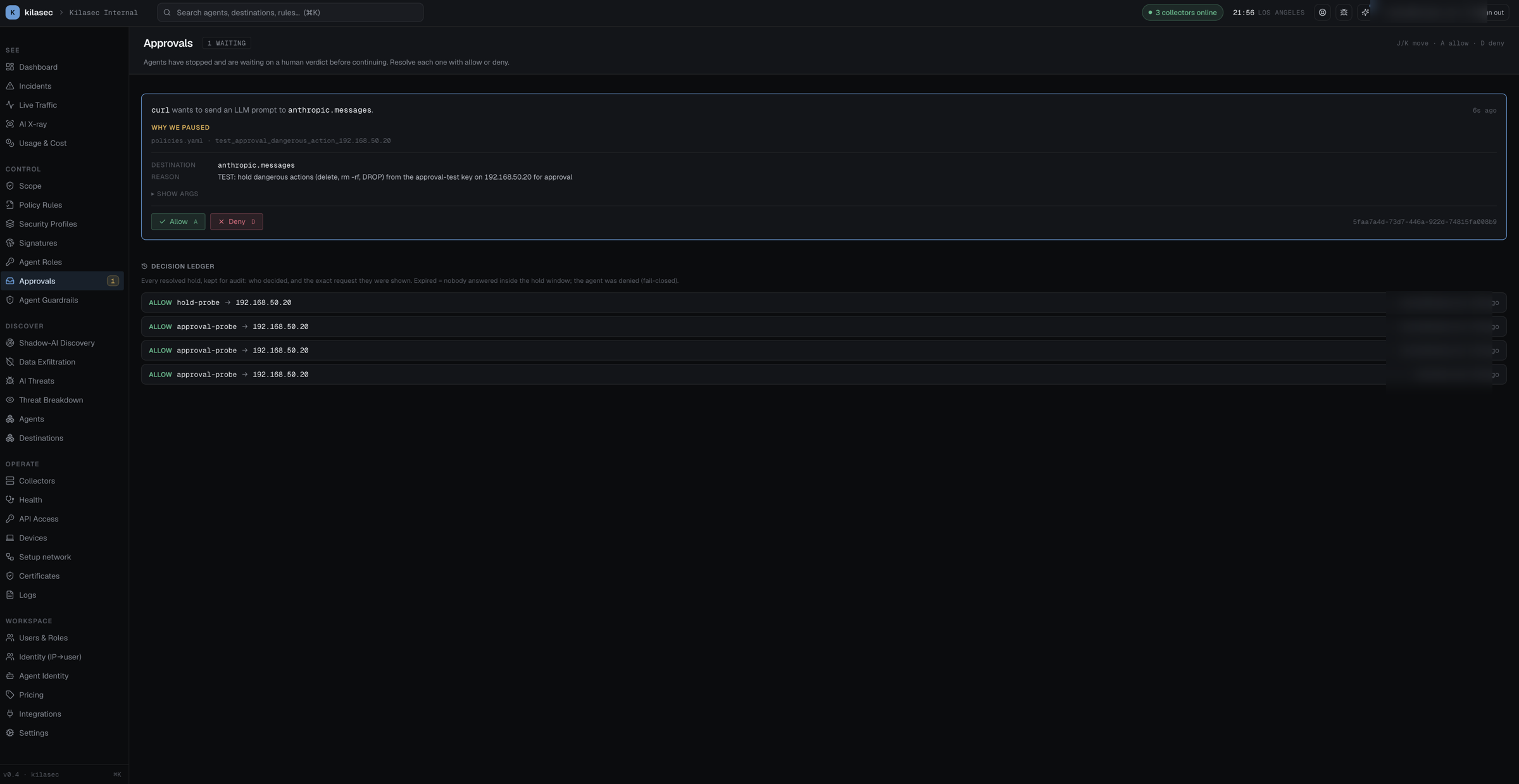 Approvals page with pending items