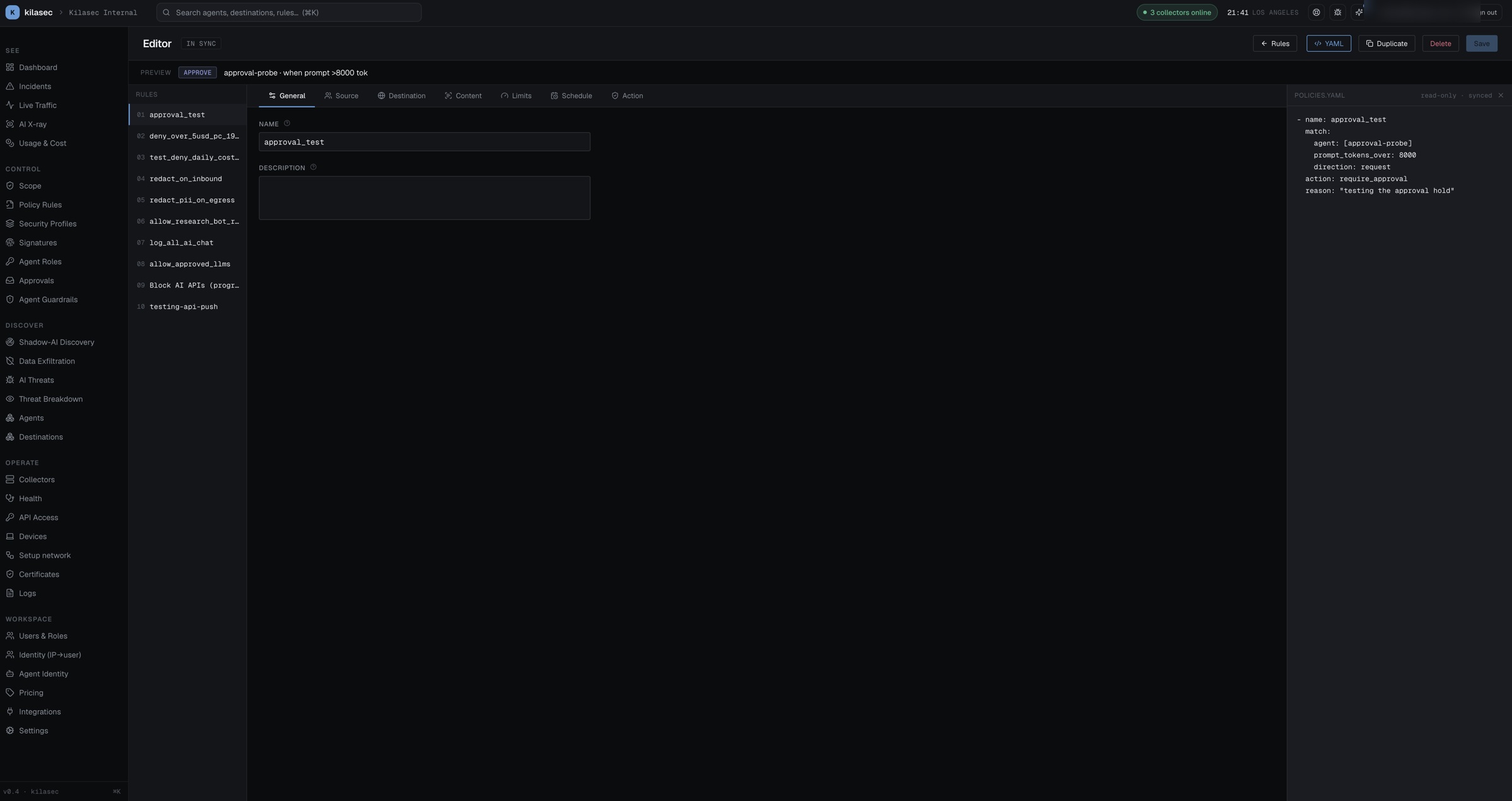 Editor — form + YAML side by side